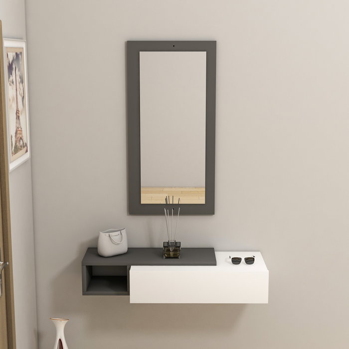 Hanah Home Aparador con Espejo Anthracite, White 82x15.8x29.6 cm Tablero de Partículas Recubierto de Melamina